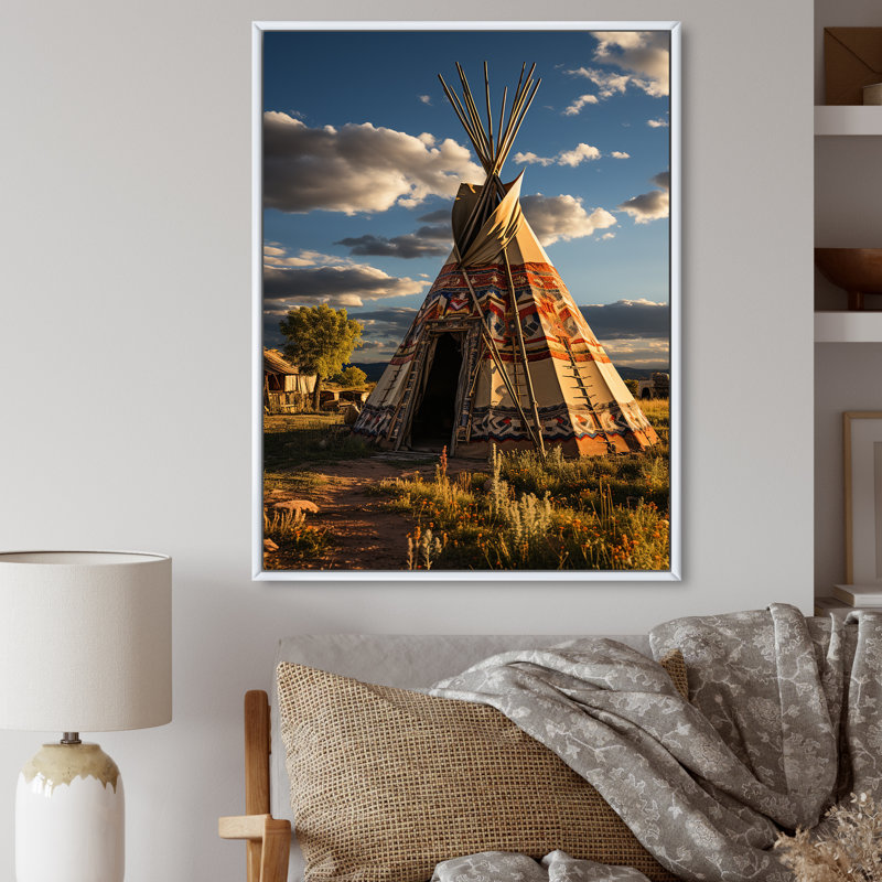 «Native Tipi Serenitys Refuge», reproduction sur toile, H 44 po x l 34 po x P 1,5 po, Cadre flottant blanc