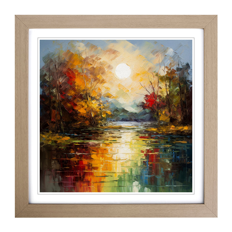 Lake Palette Knife Painting No.1 - Single Picture Frame Art Prints on Wood, Oak