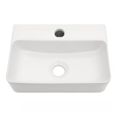 14.5X10 Inch White Ceramic Rectangle Wall Mount Bathroom Sink With Single Faucet Hole(Includes Only The Bathroom Sink)
