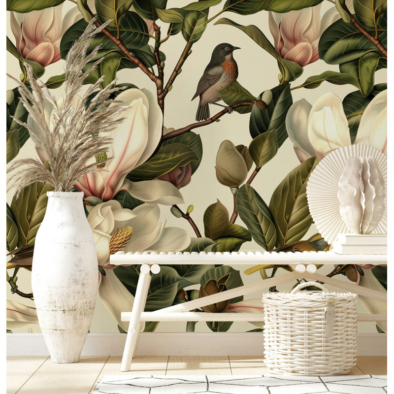 Papier peint floral Magnolia Bryelle Peel & Stick Birds and Elegant Roll