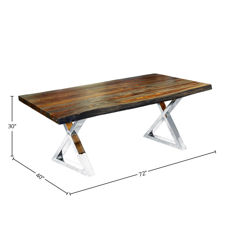 Table de salle à manger à bords naturels Coudgo, H 30 po x L 72 po x l 40 po, Inoxydable, Noir / Gris / Brun