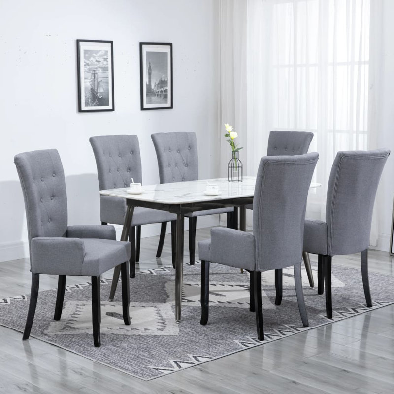 Beverle Dining Chair with Armrests Fabric, Light Gray, 6