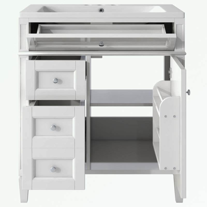 Pollark 30'' Single Bathroom Vanity with Ceramic Top, White