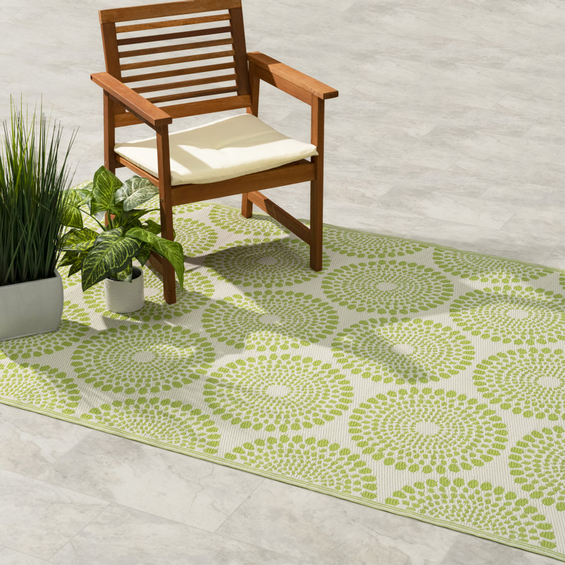 Tapis d'extérieur paille en plastique imperméable Oliviera, Rio - Vert, Rectangulaire 8 pi x 10 pi