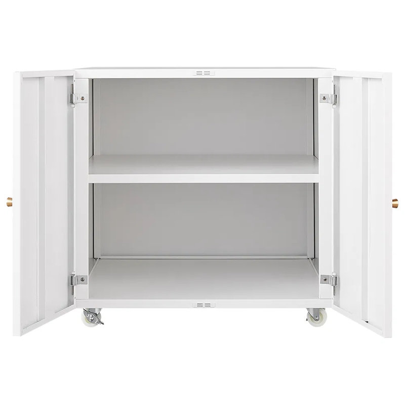White Metal Office File Cabinet With Adjustable Partition & 360 Rotation Wheels Mobile Storage -, White