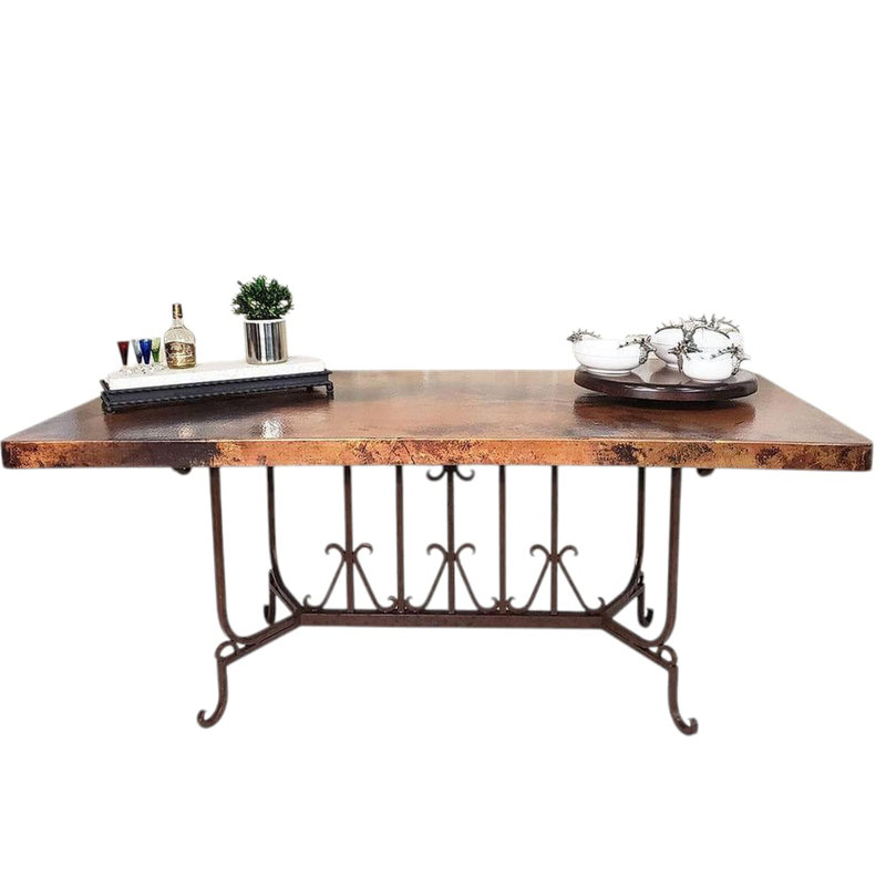 Rectangular Kitchen Island With Hammered Copper Top | 72" X 42" Rustic Farmhouse & Southwestern Design