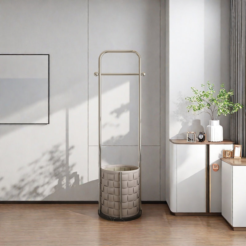 Stainless Steel Coat Rack with Detachable Basket, Gray