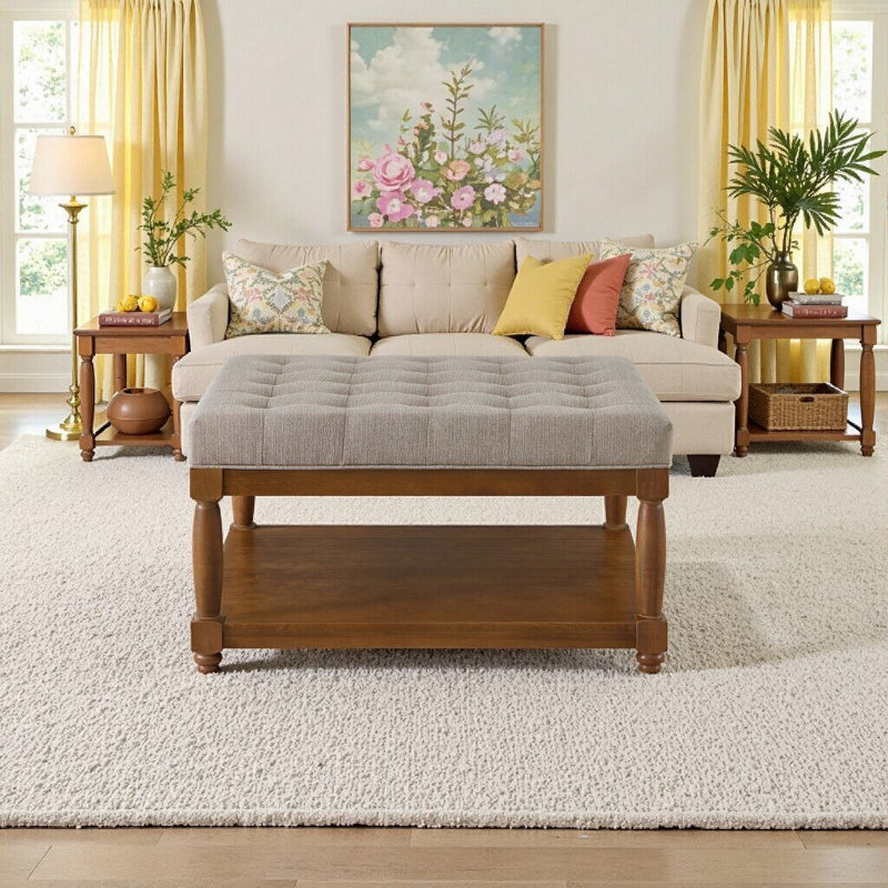 Grande table basse carrée avec repose-pieds, Lin