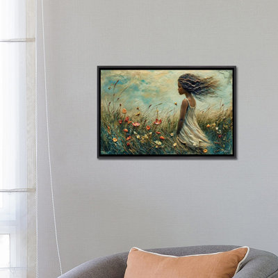 Jeune fille avec le vent dans les cheveux - reproduction d'art murale encadrée