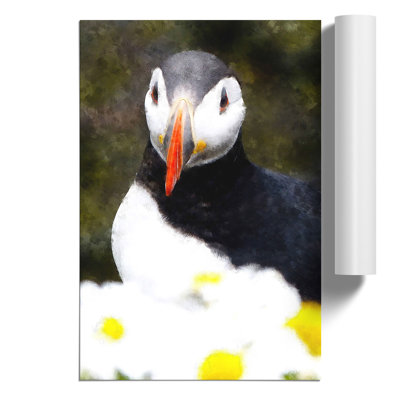 Atlantic Puffin Birds Painting - Frameless Print