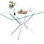 Table de salle à manger rectangulaire en verre trempé transparent de 47,24 po de conception élégante avec pieds en métal argenté-199726633-199726635