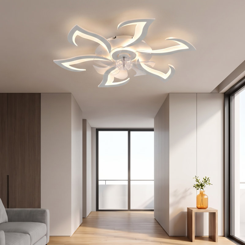 Ventilateur de plafond encastré contemporain de 32 pouces avec lumière DEL à intensité variable (blanc)