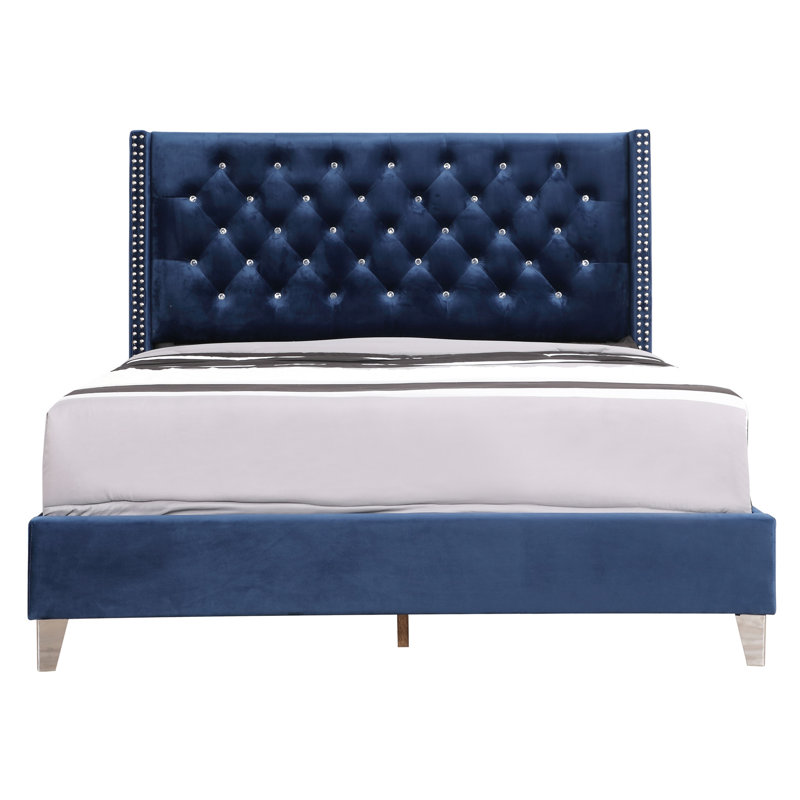 Lit rembourré bleu marine avec tissu de revêtement pour une utilisation à long terme