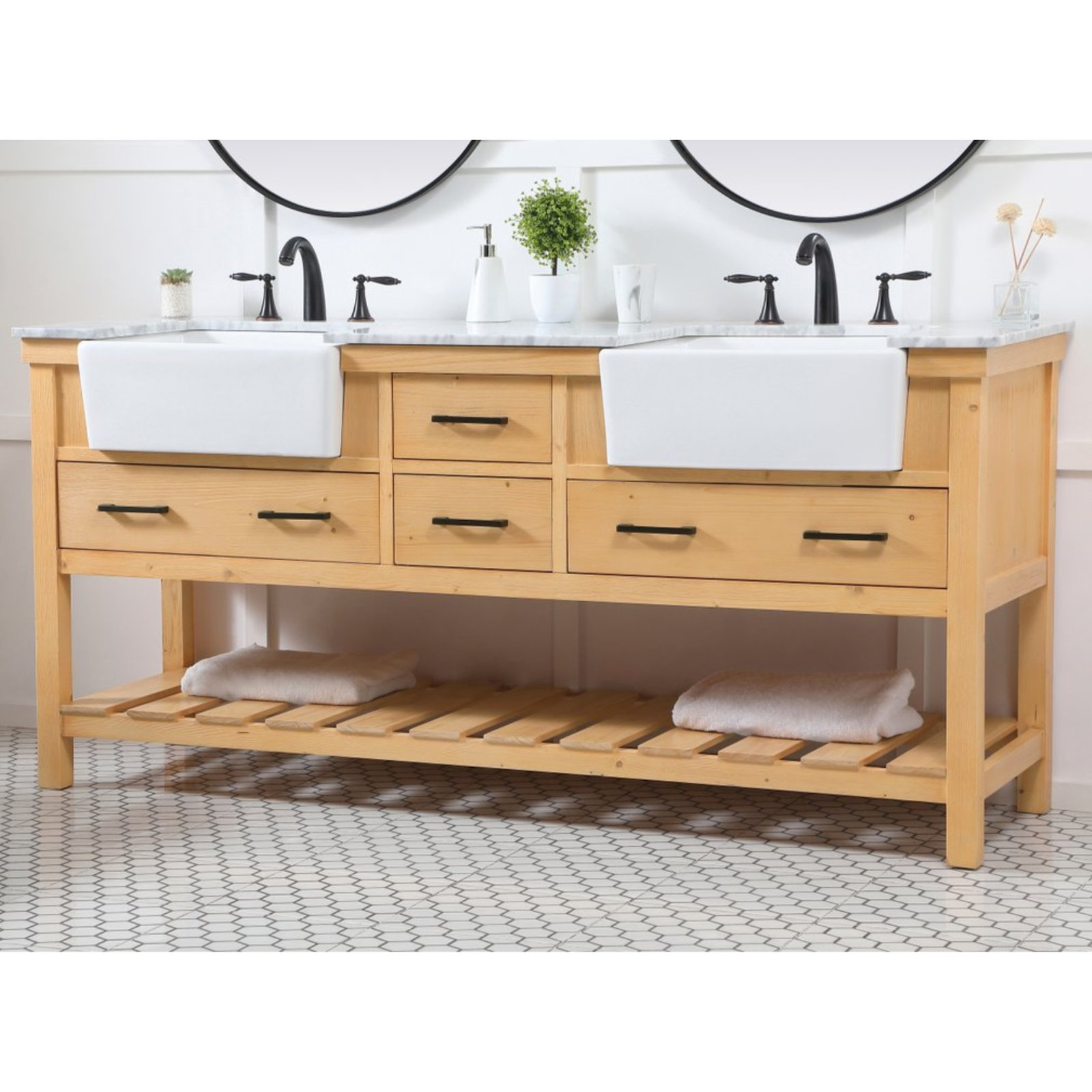 Pelaghia 72'' Double Bathroom Vanity, Natural Wood