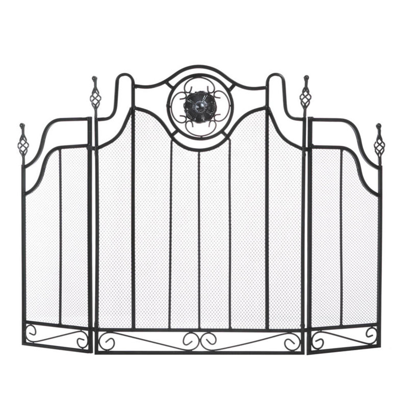 Tuscan Design Fireplace Screen | 3-Panel Black Iron Mesh Guard