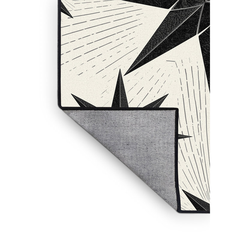 Tapis beige lavable à la machine à motif d'étoiles Mid-Century Rocco Shuriken, 7 x 10
