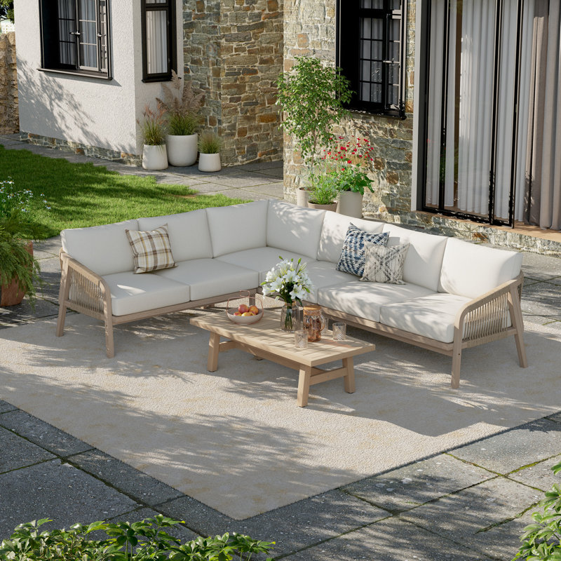 Ensemble de conversation d'extérieur en bois d'acacia 6 places avec table, White