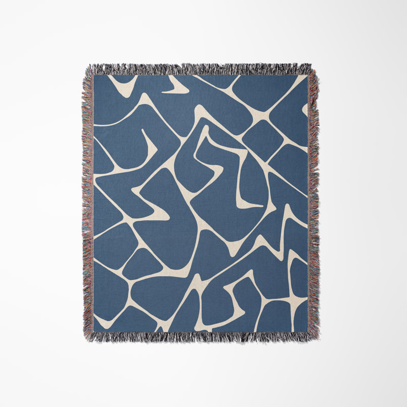 Jeté 100% coton abstrait Mola, L 60 po x l 50 po, Bleu / Beige