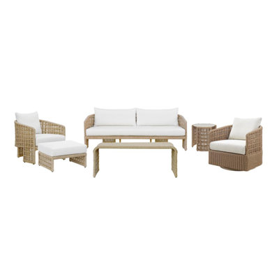 Driftbay 5-Piece Powder Coated Metal Outdoor Conversation Set With Boucle White Cushions