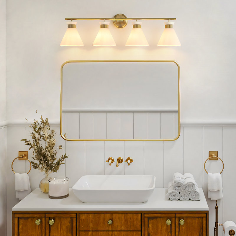 Kaylisa 4 Light Mid-Century Modern Gold Dimmable Vanity Light, Gold