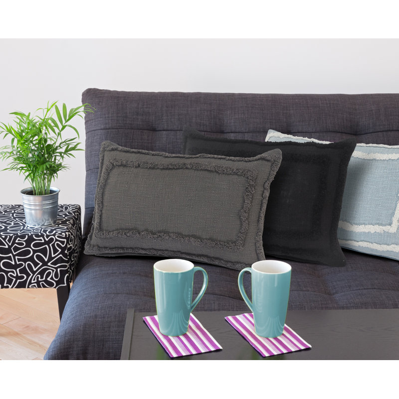 Housse de coussin décoratif tissé 100% coton Avery, Gris foncé, Polyester, Carrée
