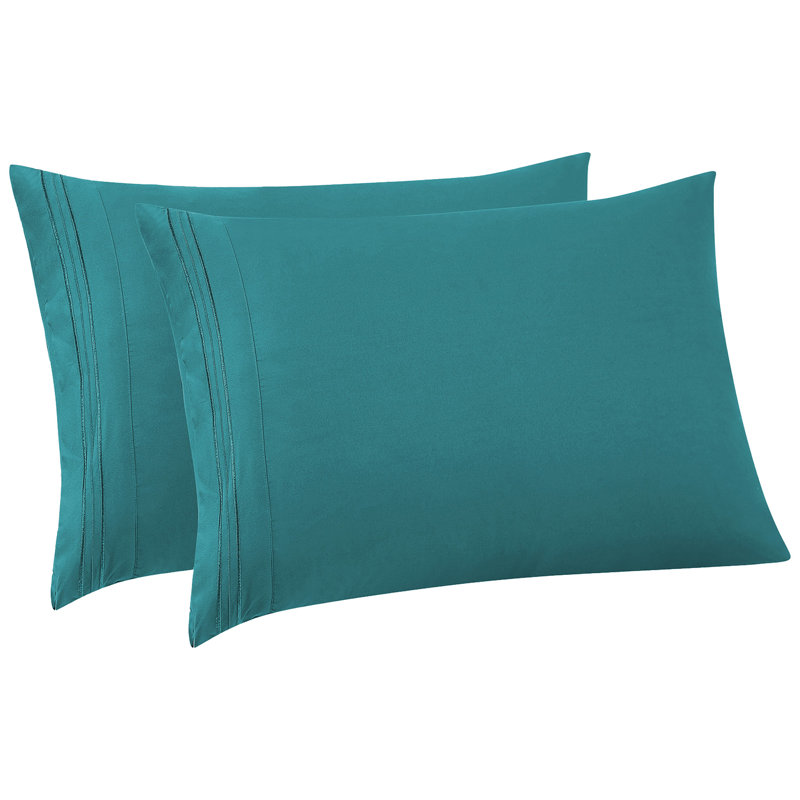 Taies d'oreiller luxueuses en microfibre brodée (paquet de 2) par Sweet Home Collection®, Taie d’oreiller standard, Teal