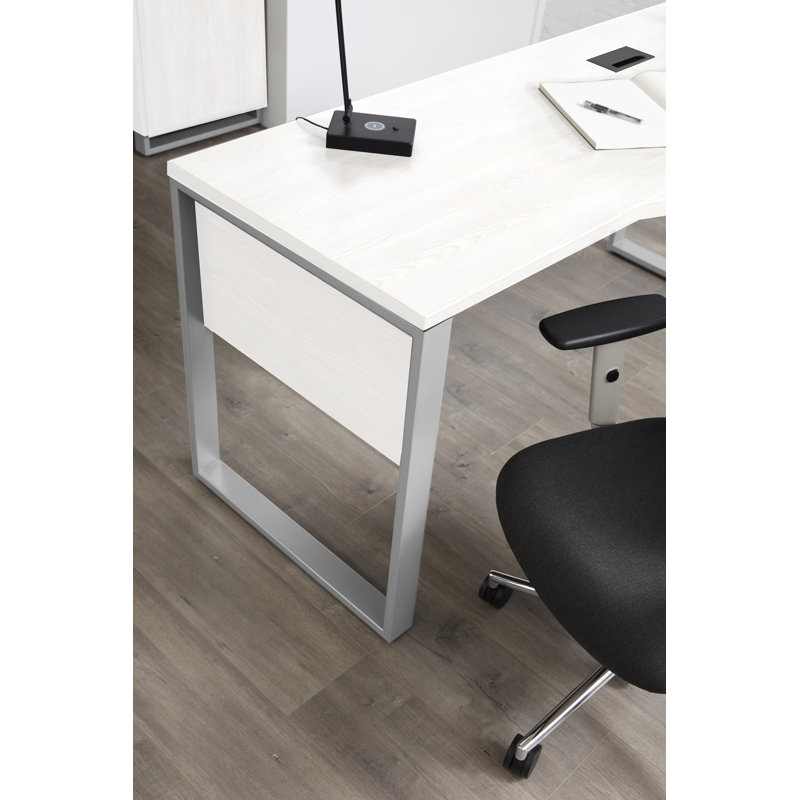 Bureau Maysey avec prises intégrées, Retour à gauche, Blanc / argent