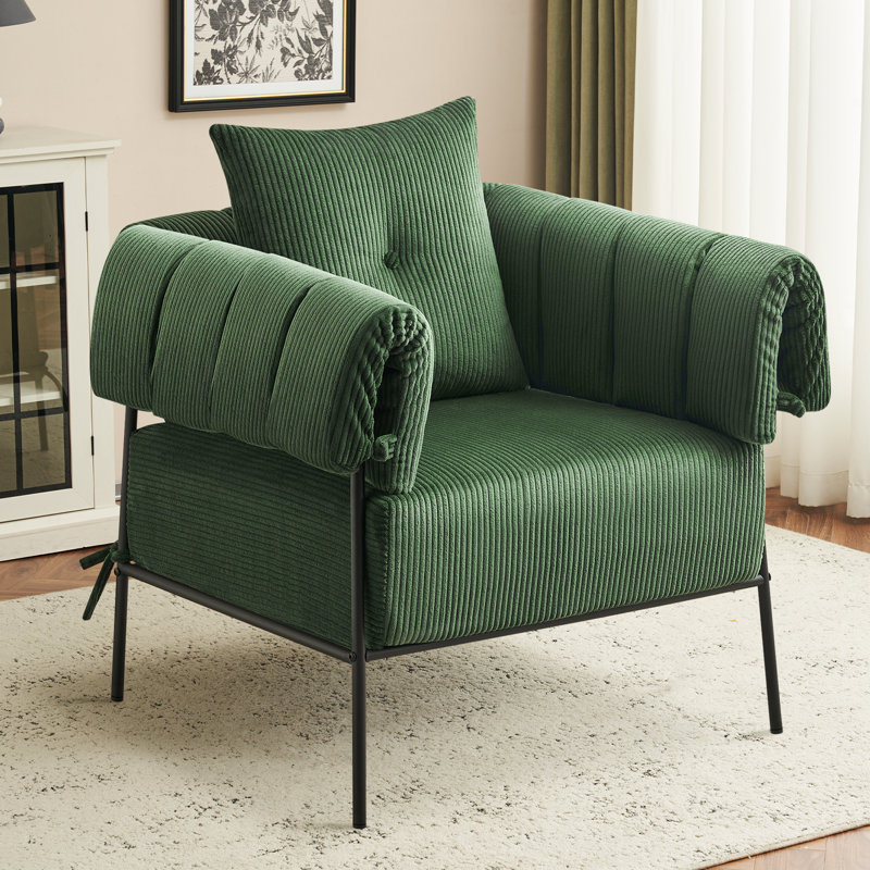 Fauteuil rembourré avec coussin d'assise et coussin plus épais, Velours côtelé vert