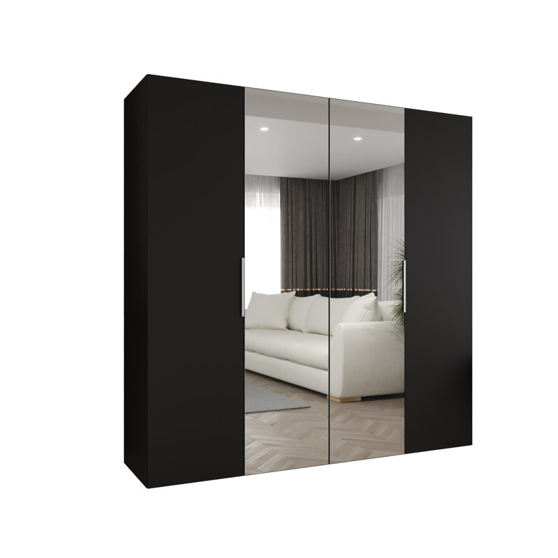 Manufactured Wood Wardrobe, black matt + handles: cashmere