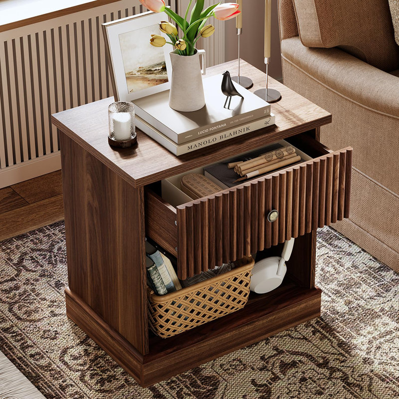 57.7cm W Manufactured Wood Bedside Table, Brown