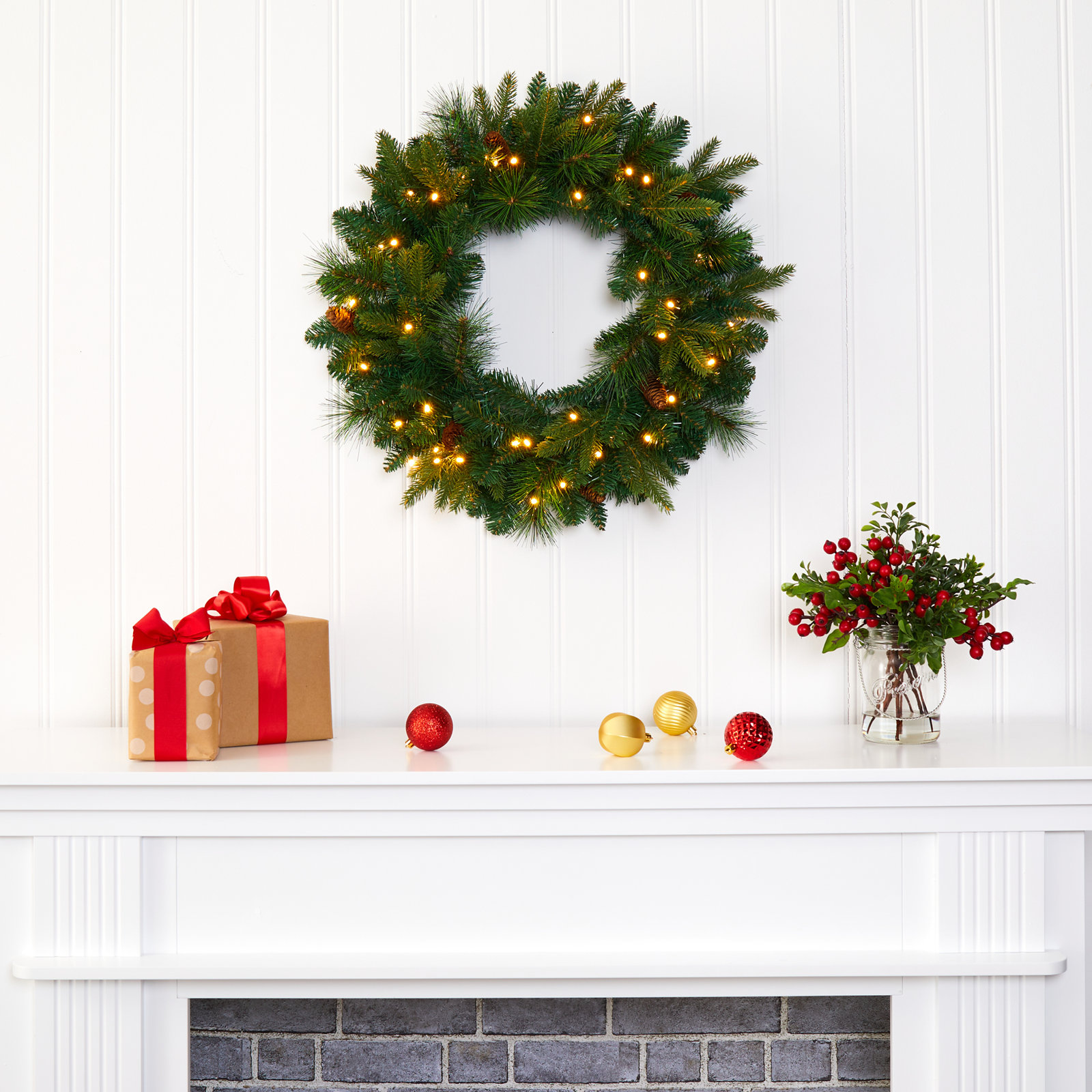 Faux Lighted Pine 24'' Wreath