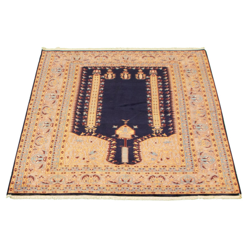 Tapis zone en laine beige/bleu 4 pi 2 po x 5 pi 10 po à la main one-of-kind à la main-noué la des années 1990 bokhara Yaak