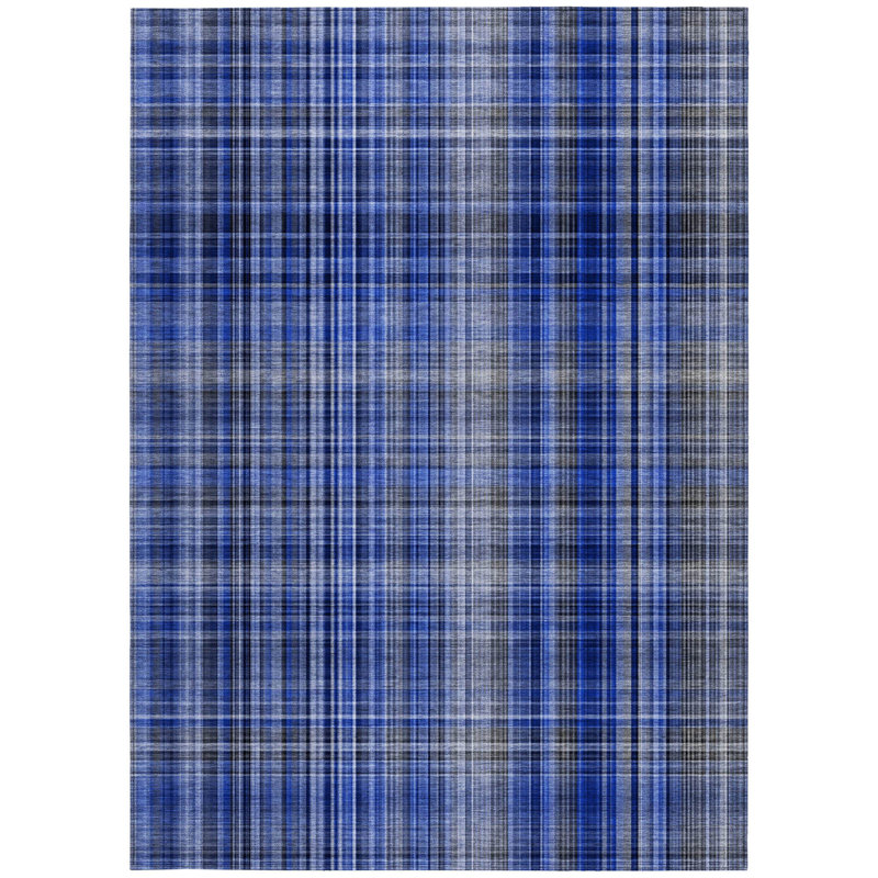 Tapis extérieur antidérapant lavable à carreaux bleu marine 3 pi x 5 pi