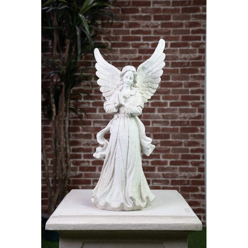 27" Beige Resin Standing Angel with Wings Up Statue