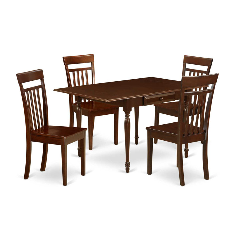 5 Piece Dining Room Furniture Set Includes a Rectangle Kitchen Table with Dropleaf and 4 Dining Chairs, Mahogany, 5