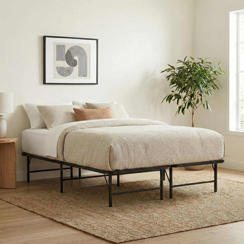 Pinckneyville Heavy Duty Metal Bed Frame with Round Corners, King, King