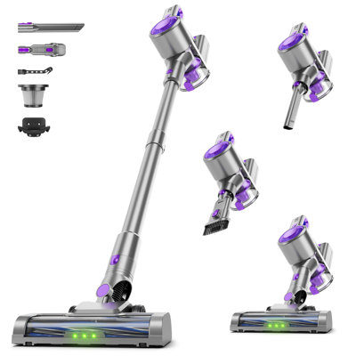 Aspirateur sans fil pour la maison - Léger, aspirateur balai avec batterie rechargeable, autonomie maximale de 45 minutes, aspirateur portatif 8 en 1 pour les poils durs et les tapis, mauve
