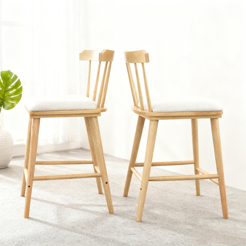 Tabouret de comptoir rembourré en bois, Naturel