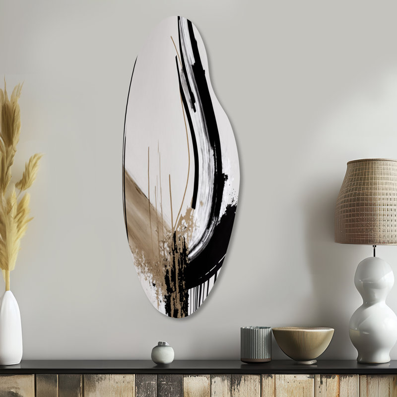 Golden Minimalist Abstract IV - Abstract Asymmetrical Metal Wall Art, Modern Curved Metal Art Print, 38" H x 15" W x 1" D