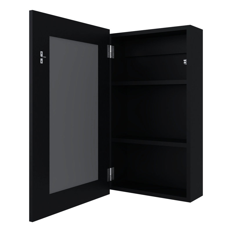 Armoire à pharmacie moderne avec miroir et 3 tablettes pour l'organisation du rangement, Noir