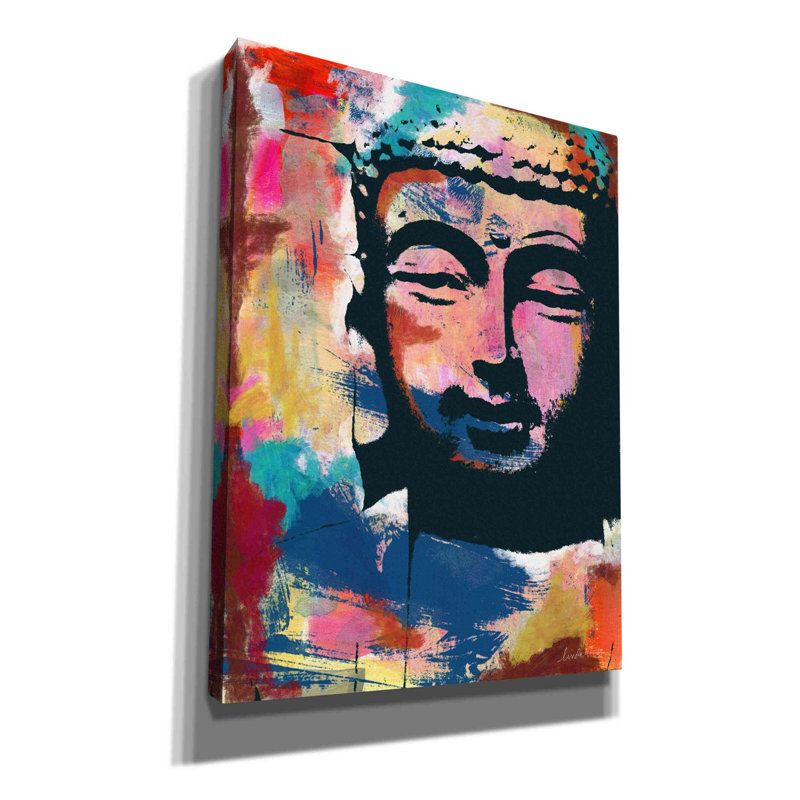 «Painted Buddha II» par Linda Woods, art mural sur toile, H 26 po x l 18 po x P 1,25 po
