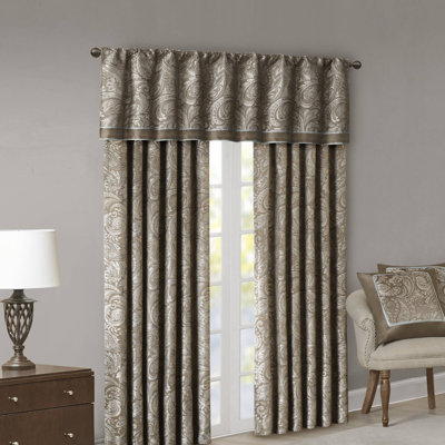 Aubrey Jacquard Brown/Blue Curtain Panel Pair 50x84"