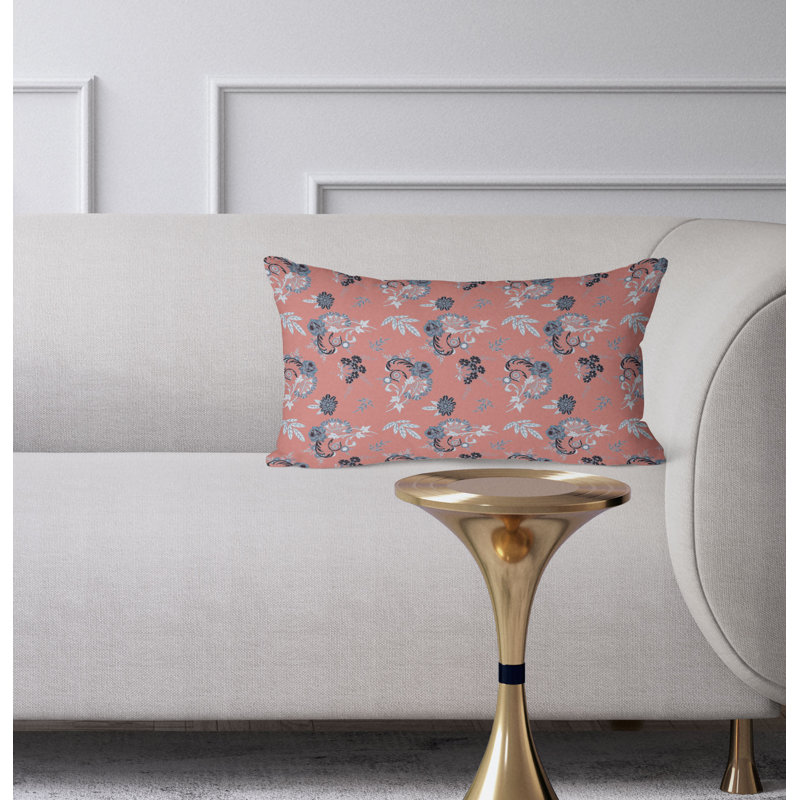 Rose Dreams  Rectangular Throw Pillow, Blue/Pink