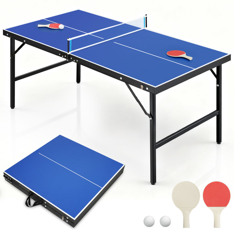 Table de ping-pong portative 60 po, tennis de table pliable intérieur / extérieur avec 2 raquettes, 2 balles et filet