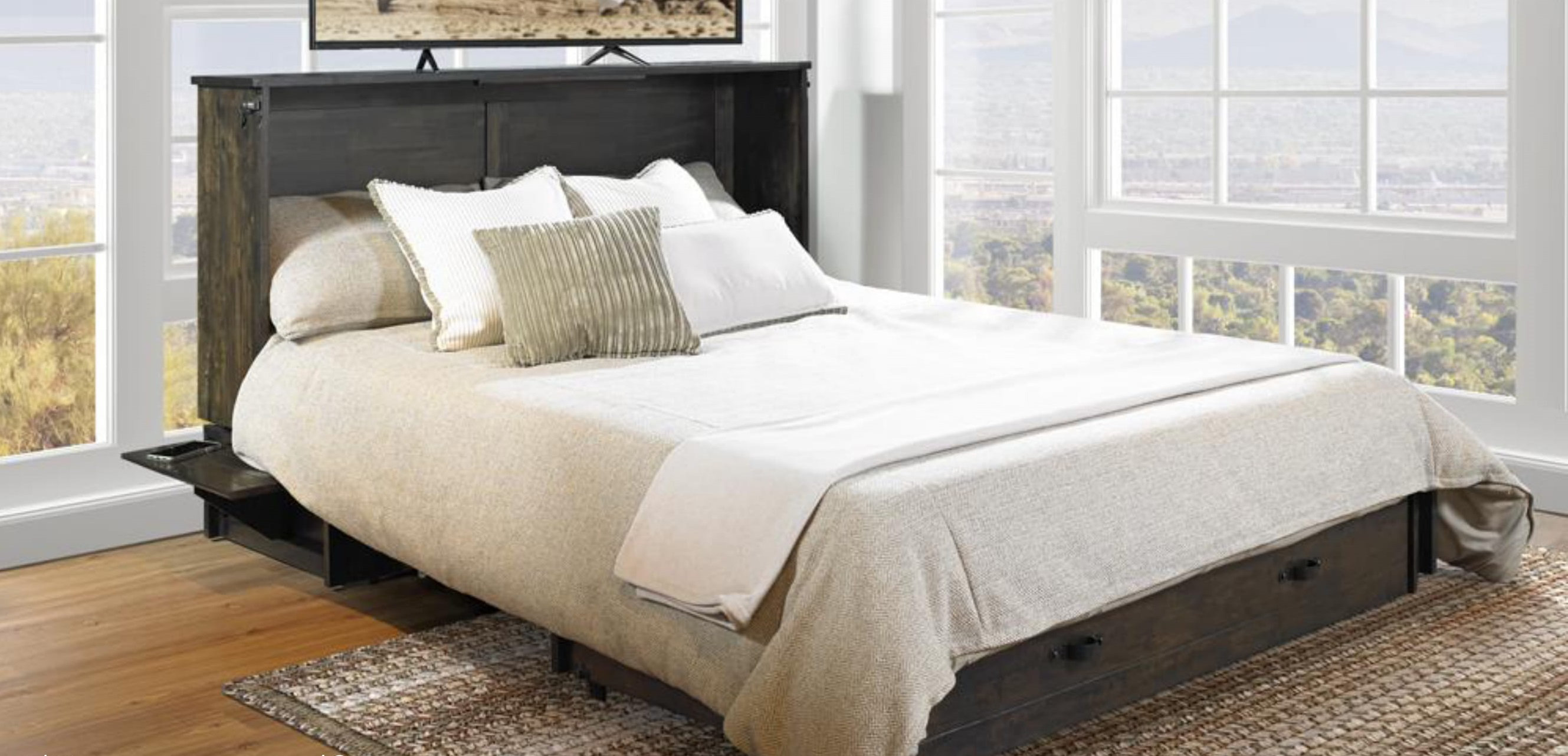 Pyper Marketing LLC Queen Solid Wood Storage Murphy Bed with Mattress