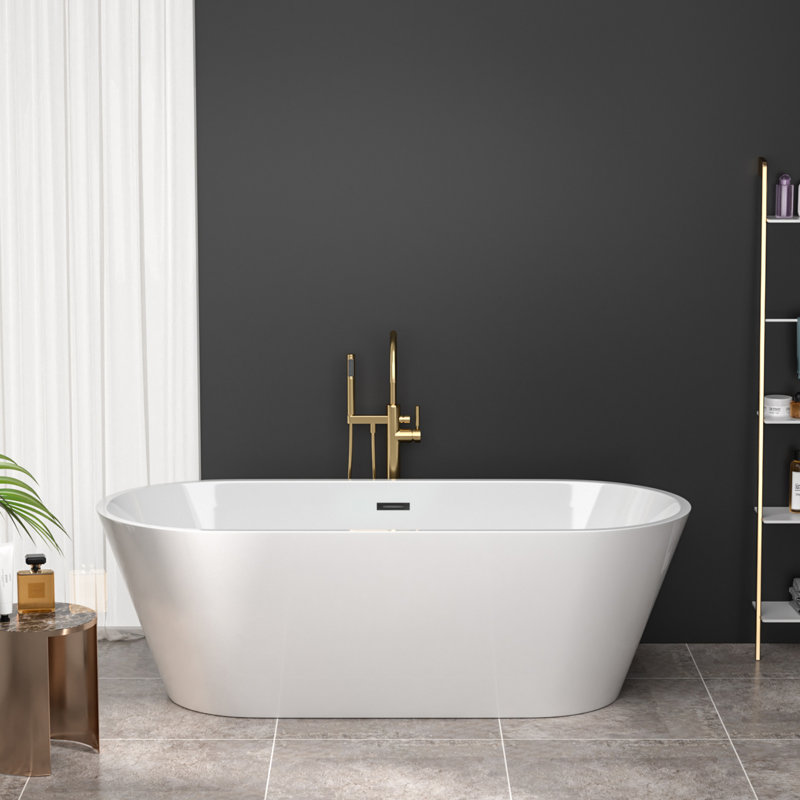 Baignoire de trempage autoportante en acrylique 67 "x 31,5" avec bonde et trop-plein, Noir mat