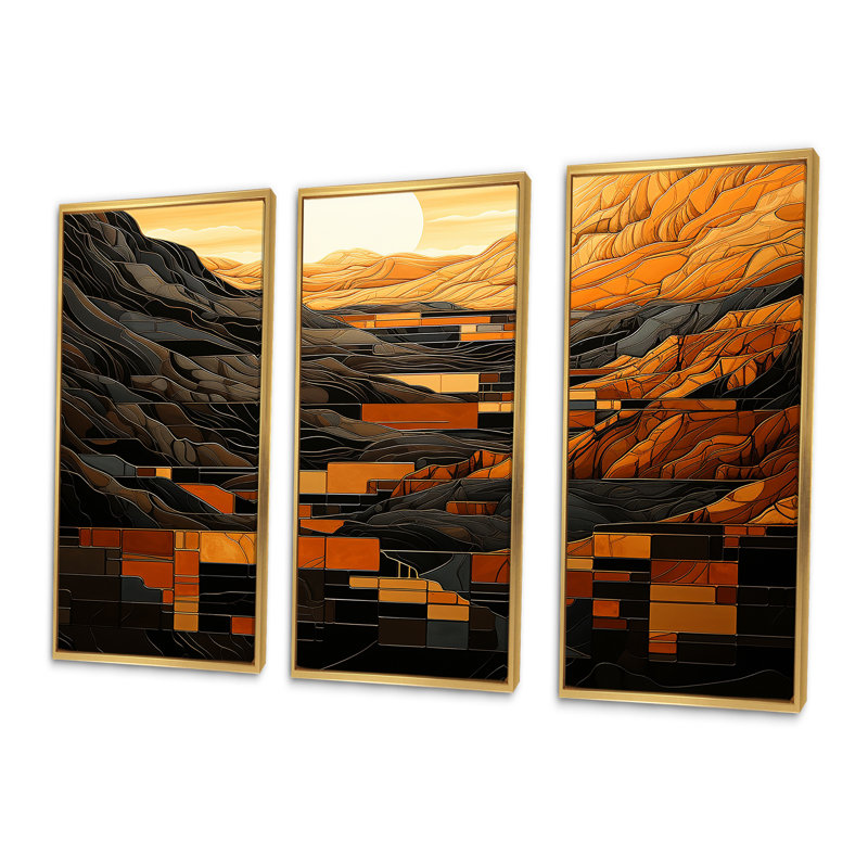 «Orange Desert Sun In Bold Landscape III - Solar Panneaux», art mural, Cadre flottant doré, H 40 po x l 61 po x P 1 po