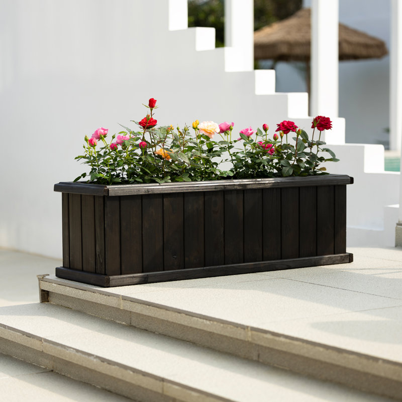 Barros Solid Cedar Rectangular Planter Box with Drainage Holes, Black, 12" H x 40" W x 12" D
