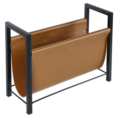 Porte-revues sur pied en similicuir caramel