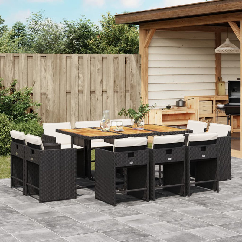  Patio Dining Set Set Of 10 Black, Brown, Cream White